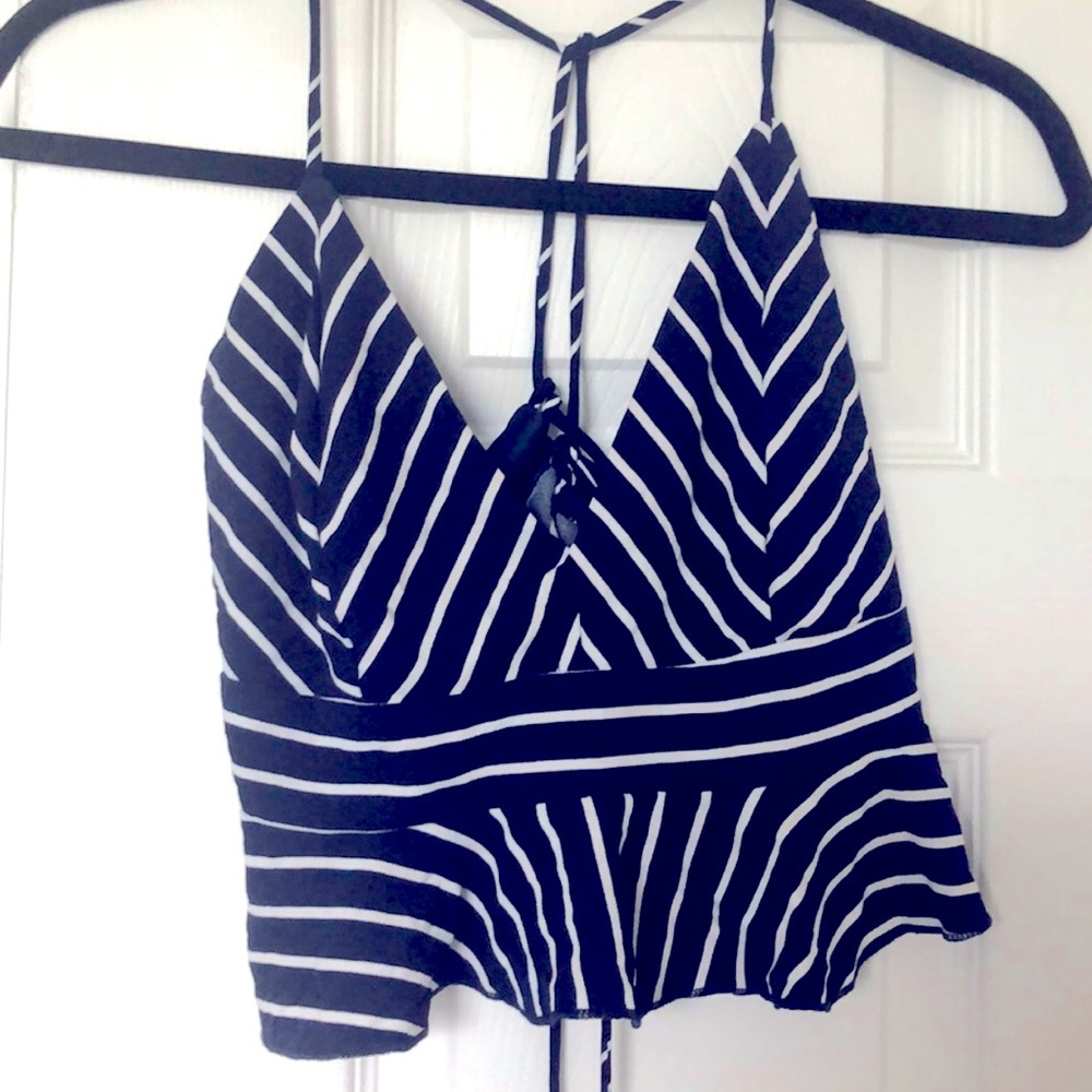 Blue/white Striped Tie-up Crop Size L